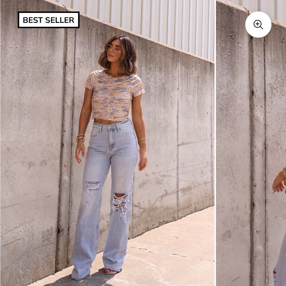 Lane201 - Vervet 90s style distressed light wash blue jeans